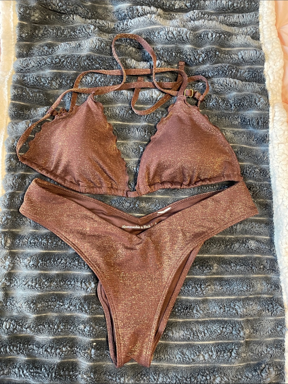 Abercrombie & Fitch Like New Shimmery Bronze Triangle Cheeky Bikini Set Sz Small